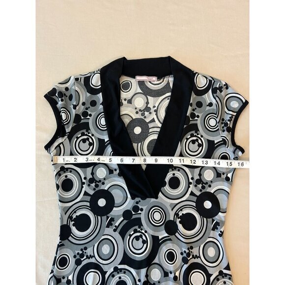 Vol. 1 Womens Pull Over Black Gray‎ White Polka Dot Cap Sleeve Blouse Small - Picture 6 of 9